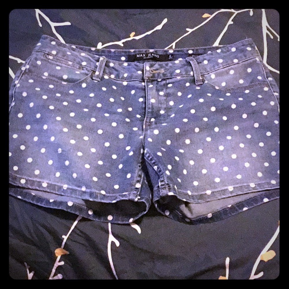 Polka dot denim shorts